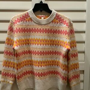 J. Crew Cashmere Sweater with Pink and Yellow Accents